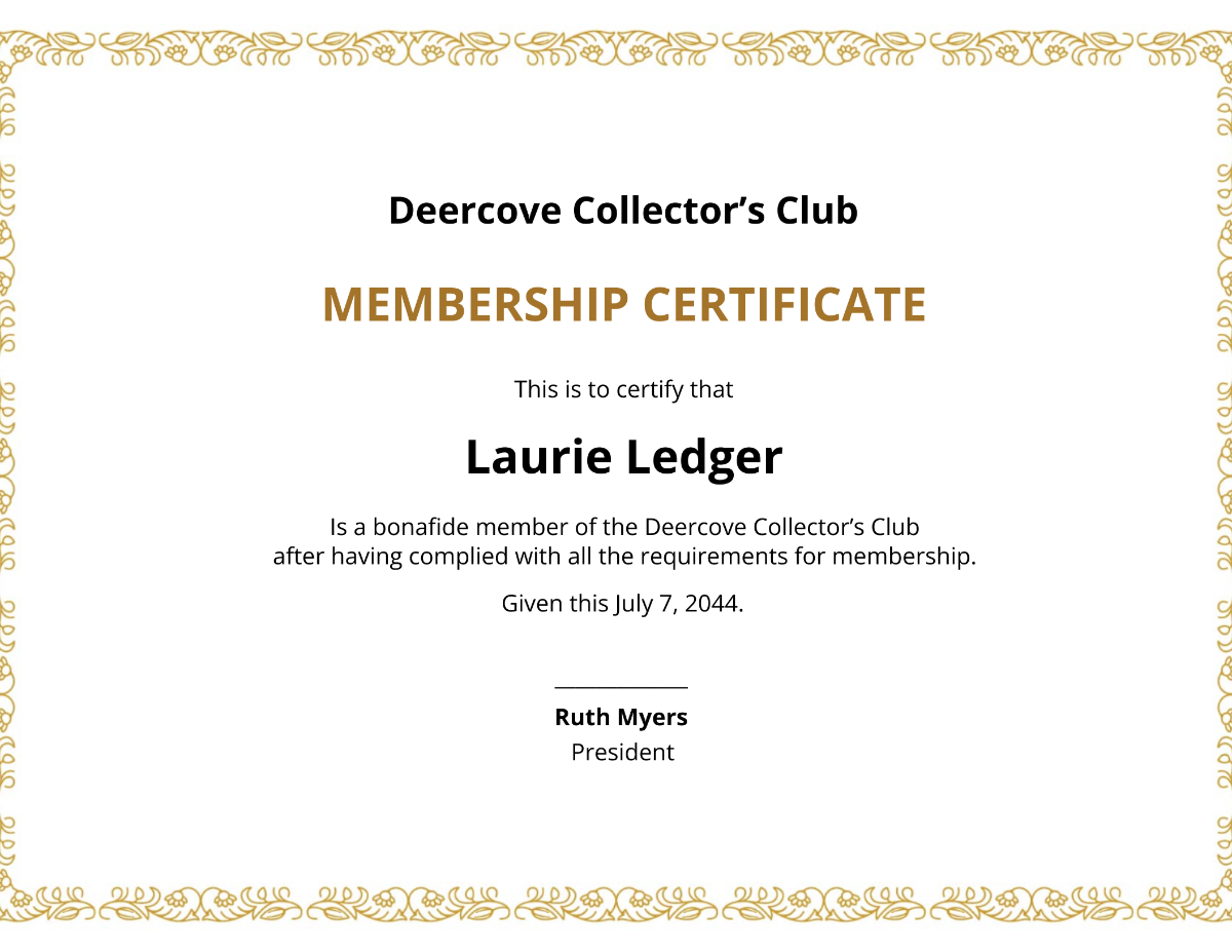 Club Membership Certificate
