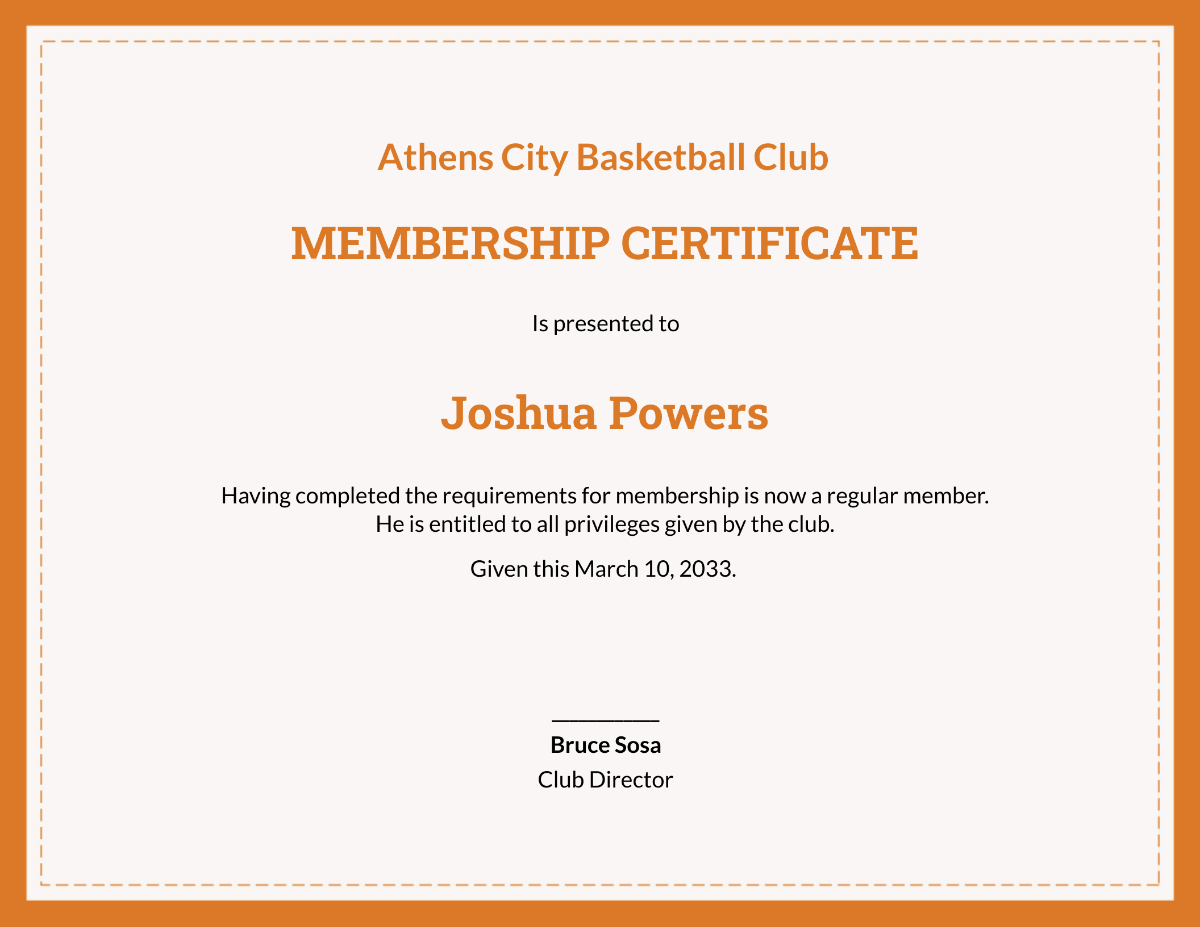 Basketball Membership Certificate