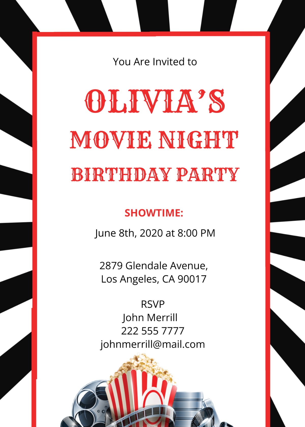 Movie Night Invitation Template - Edit Online & Download