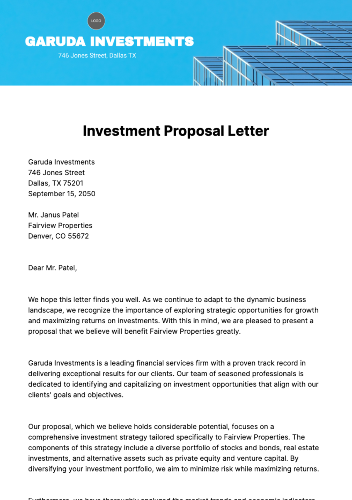 Investment Proposal Letter Template