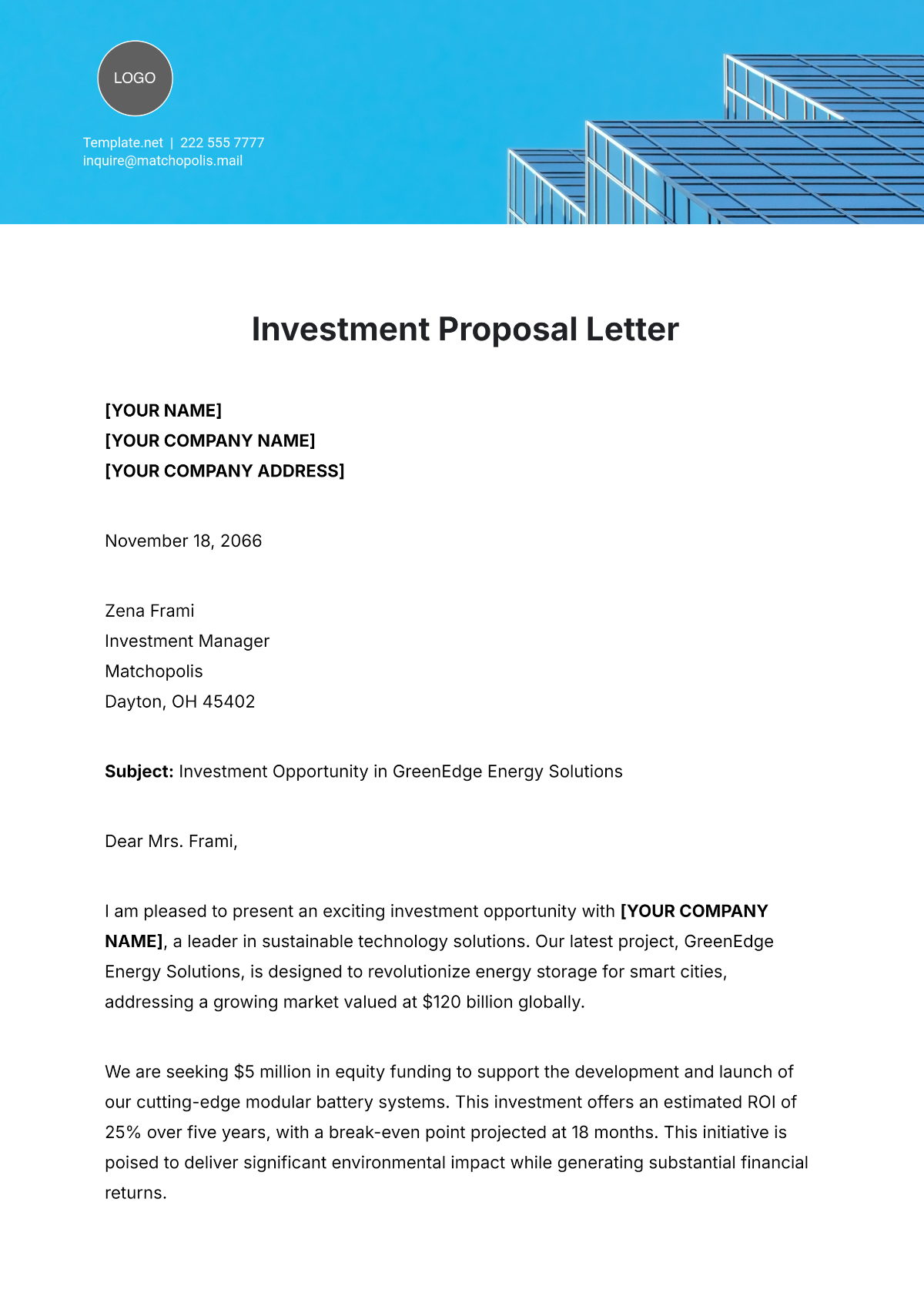 Investment Proposal Letter Template - Edit Online & Download