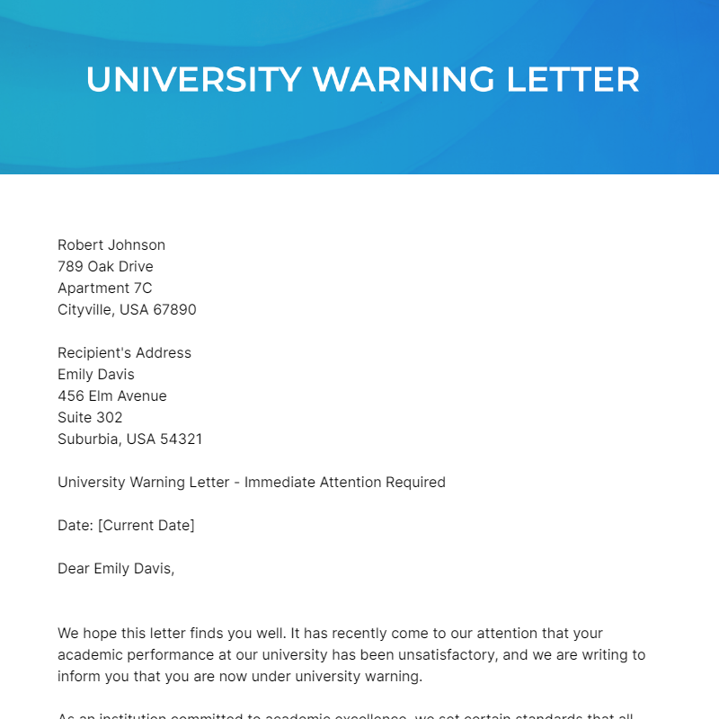 University Warning Letter Template