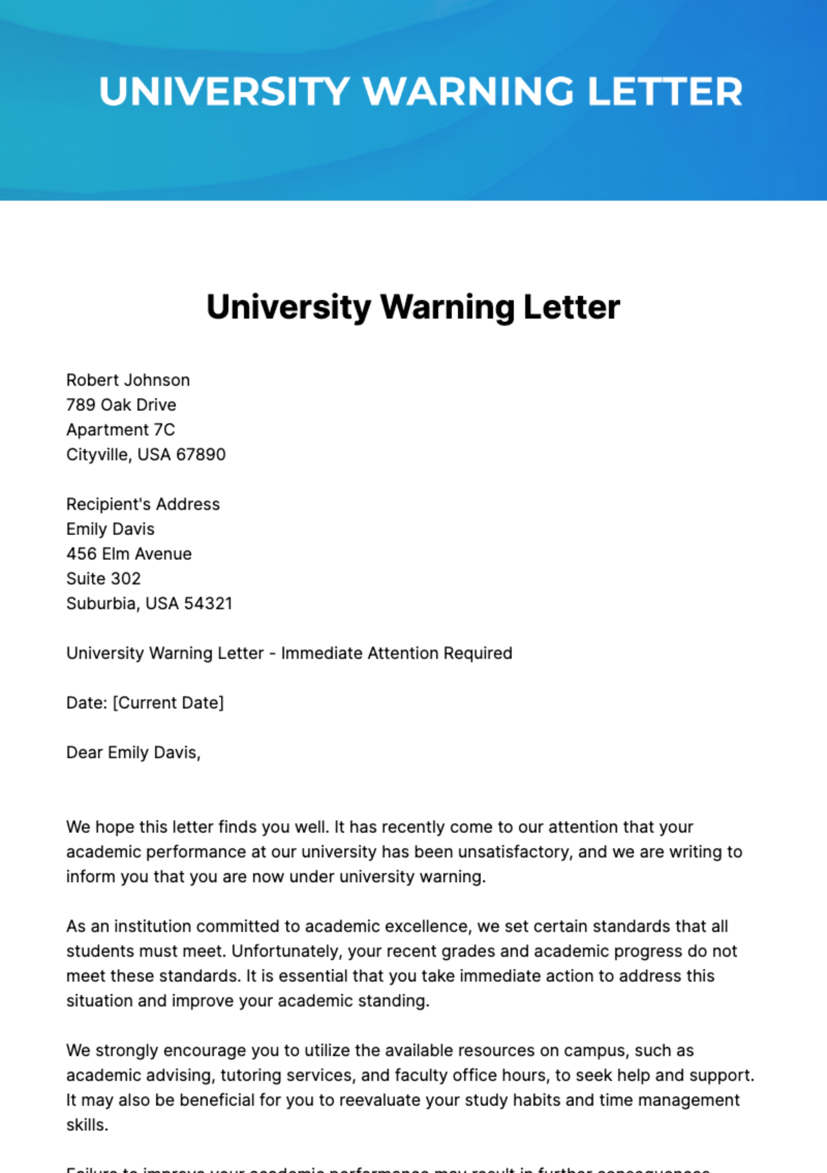 Free University Warning Letter Template