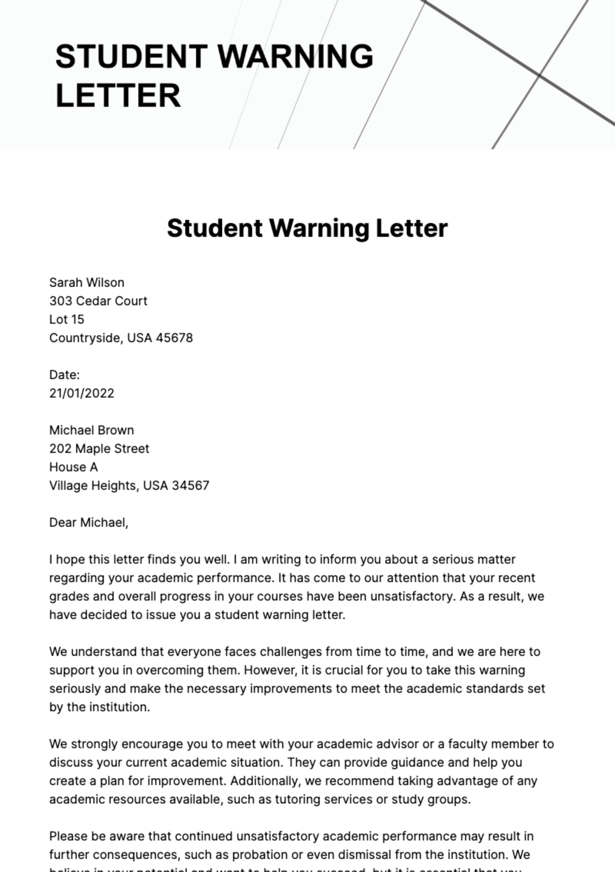 Free student warning letter Template