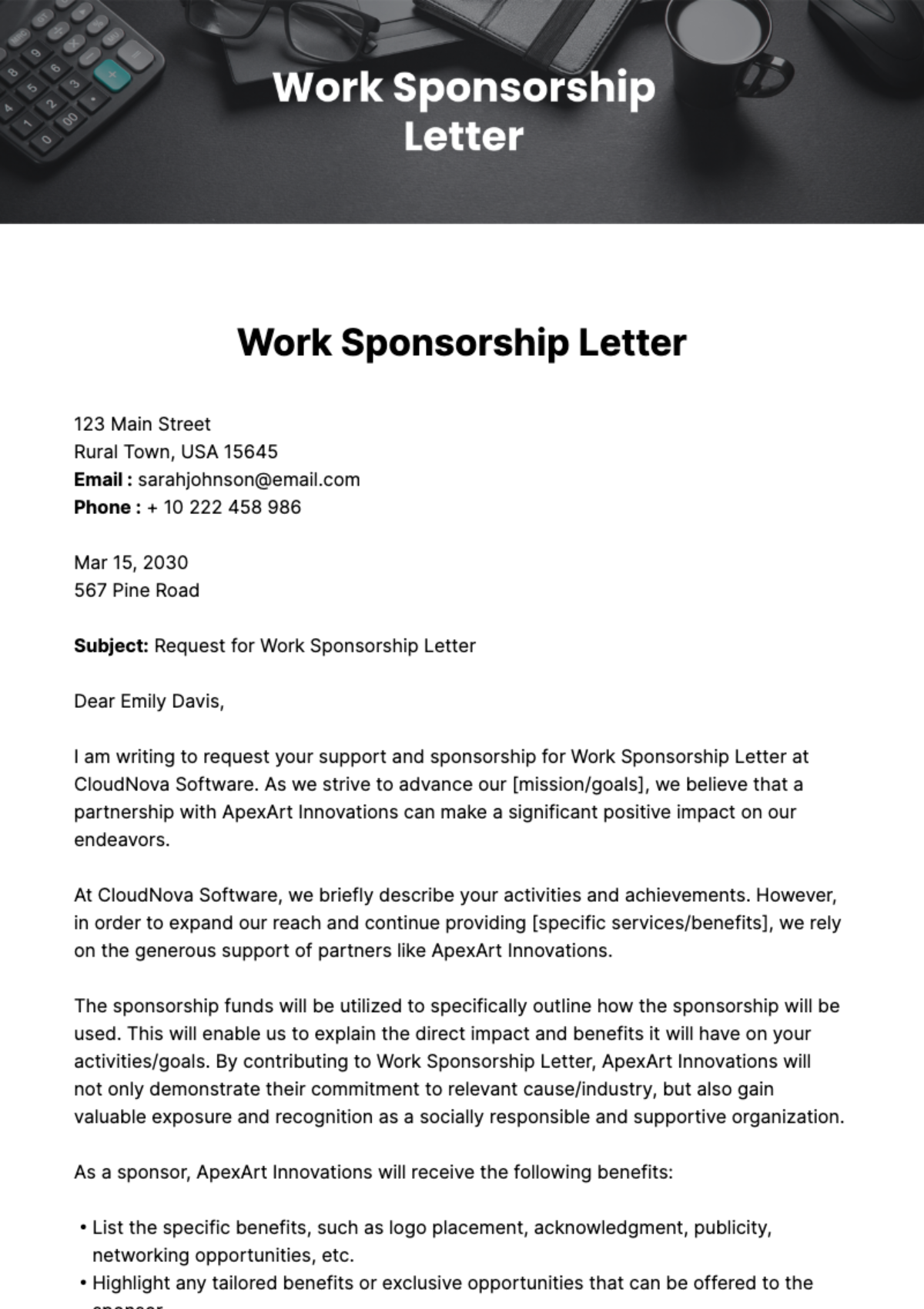 Free Work Sponsorship Letter Template