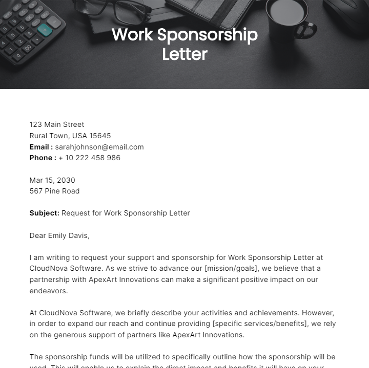 Work Sponsorship Letter Template