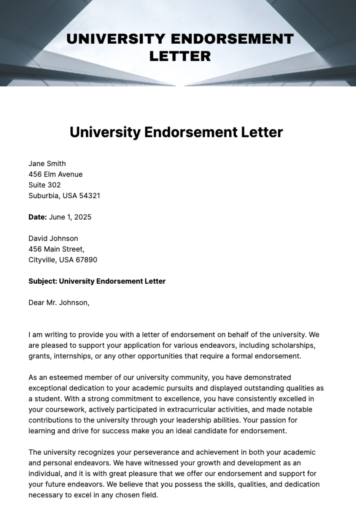 Free University Endorsement Letter Template