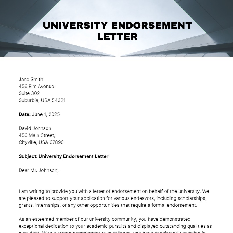 University Endorsement Letter Template