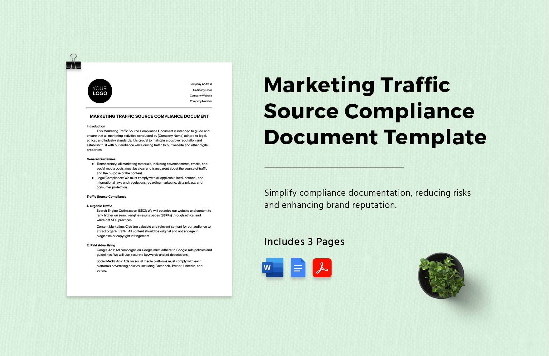 Marketing Traffic Source Compliance Document Template in Word, Google Docs, PDF