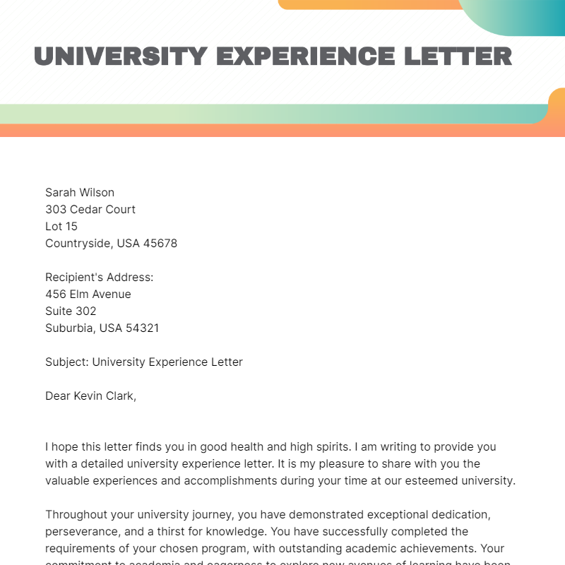 Free University Experience Letter