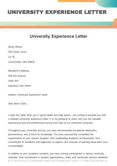 Free University Experience Letter Template to Edit Online
