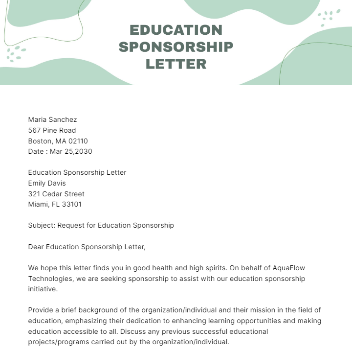 Education Sponsorship Letter Template