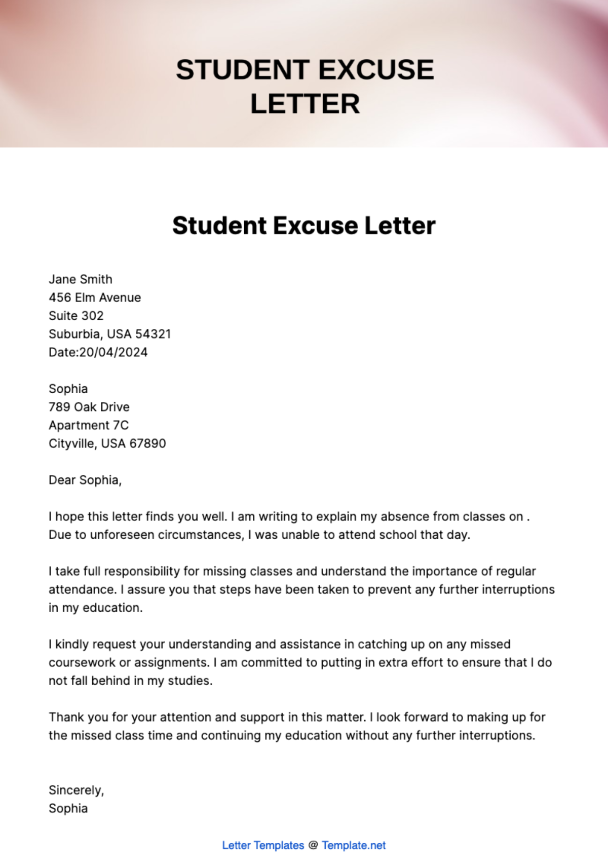 Student Excuse Letter Template