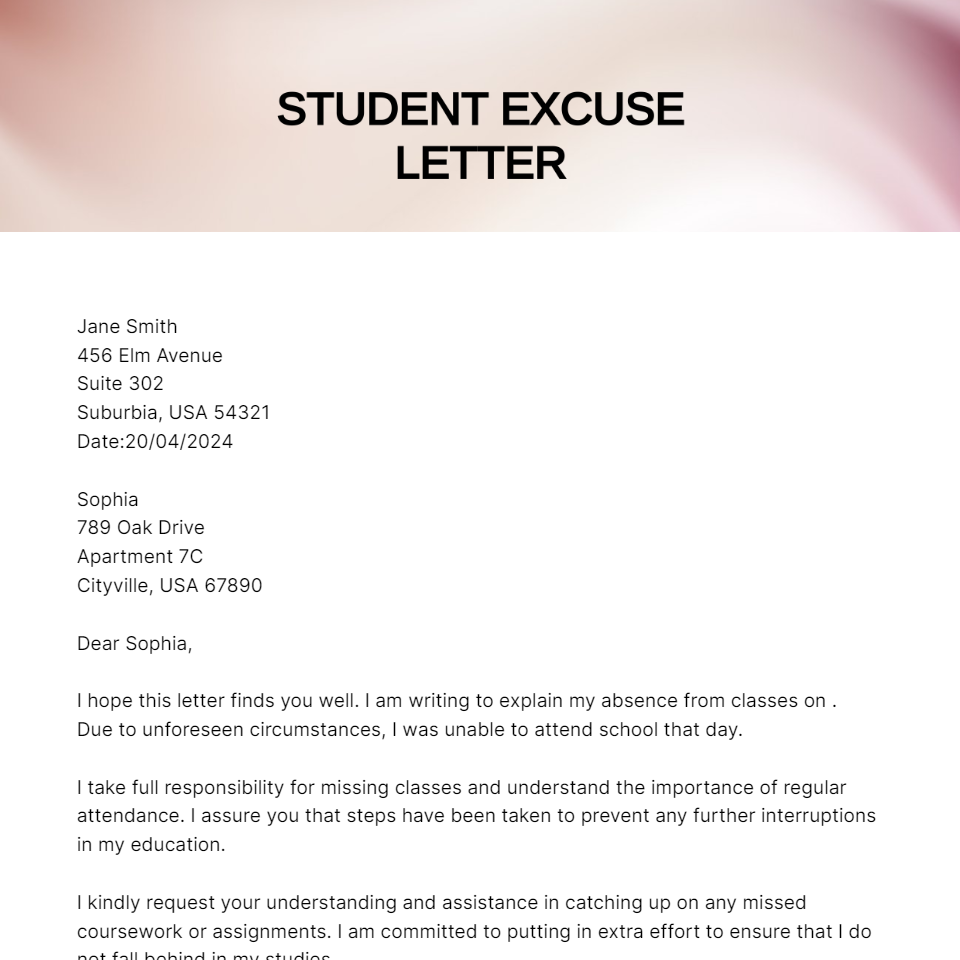 Student Excuse Letter Template