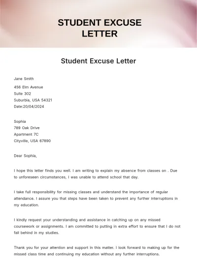 Free Student Excuse Letter Template to Edit Online