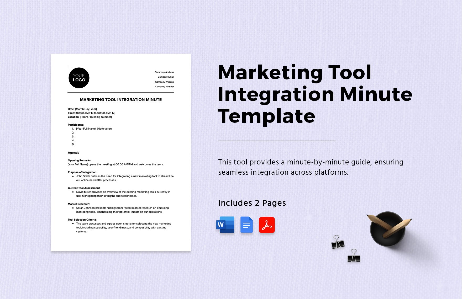 Marketing Tool Integration Minute Template in Word, Google Docs, PDF