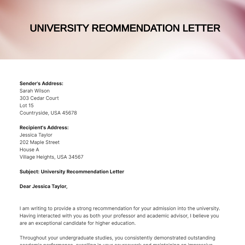 Free University Recommendation Letter