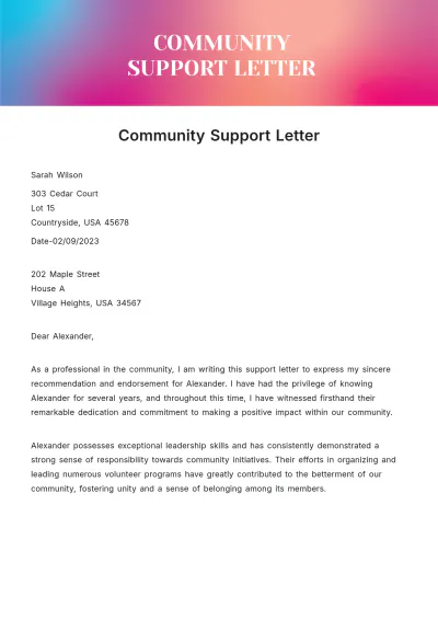 Free Community Support Letter Template to Edit Online