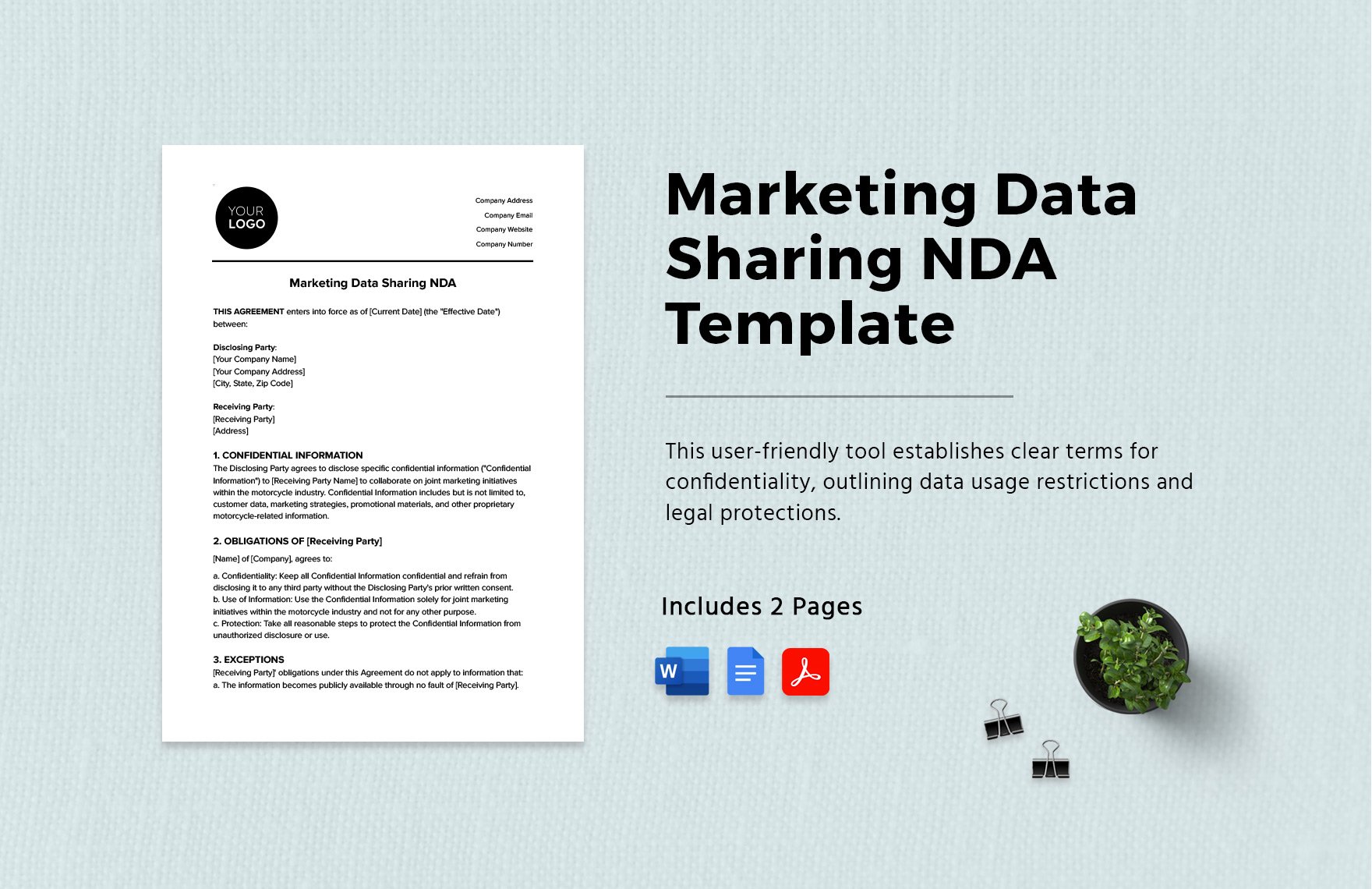 Marketing Data Sharing NDA Template in Word, Google Docs, PDF