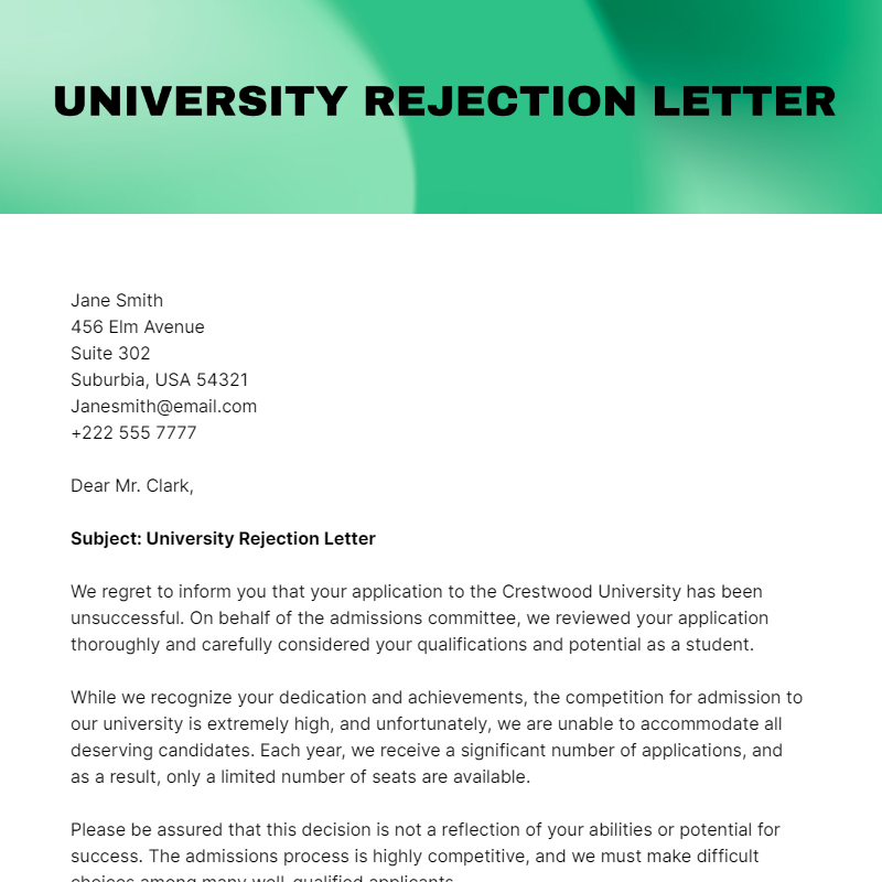university Rejection Letter Template