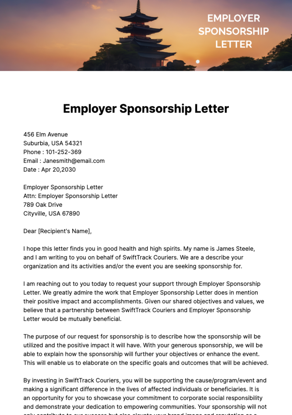 Free Employer Sponsorship Letter Template