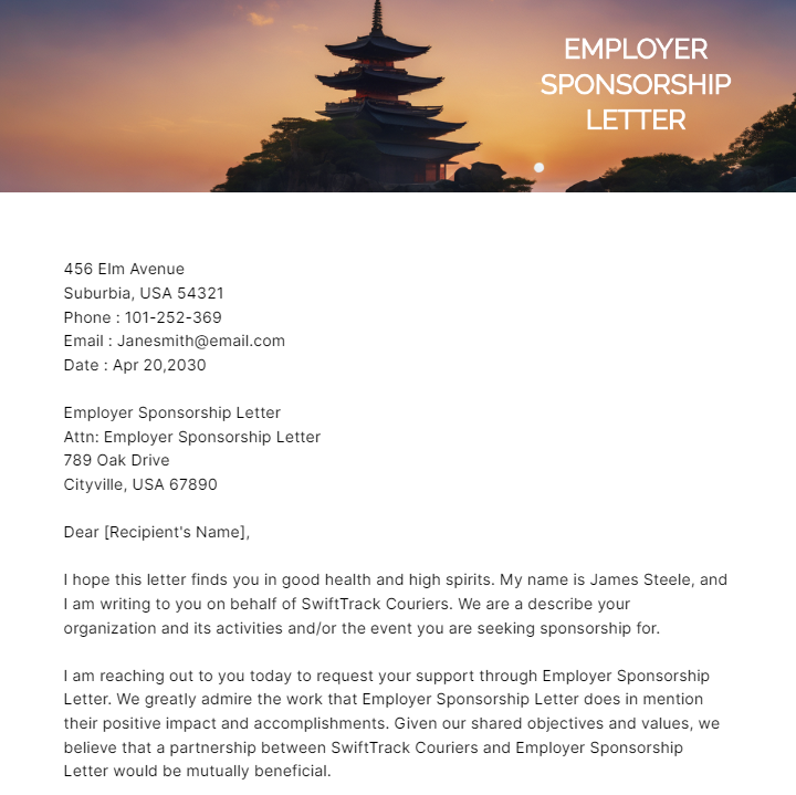 Employer Sponsorship Letter Template