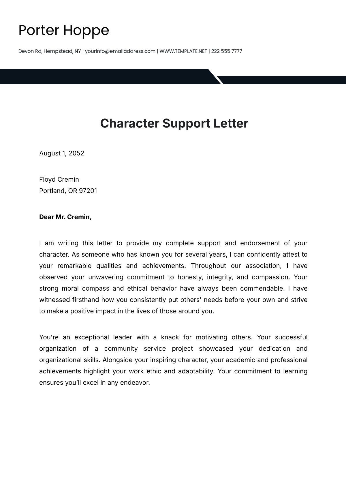 Character Support Letter Template - Edit Online & Download