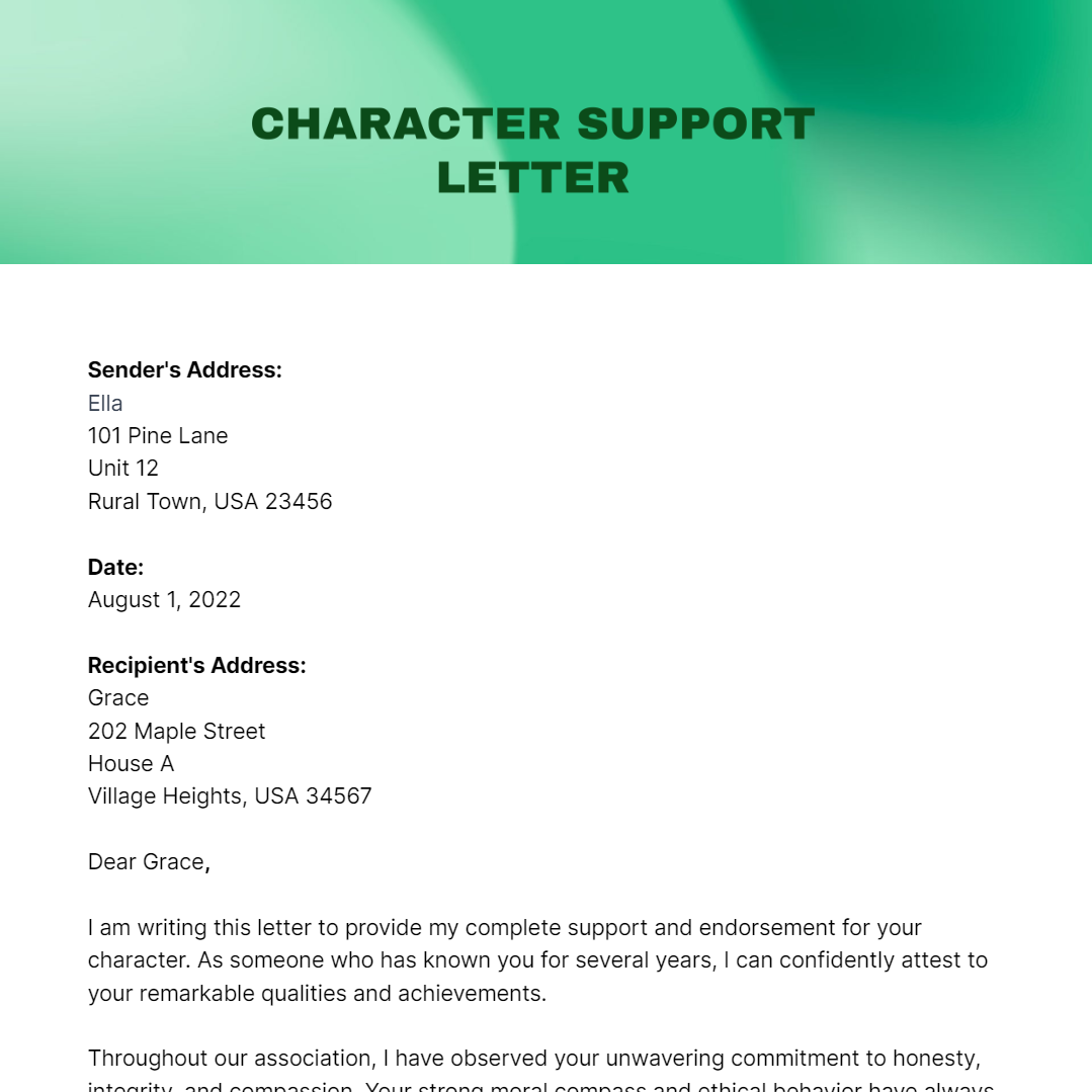 Character Reference Letter Template For Court Child Custody ...