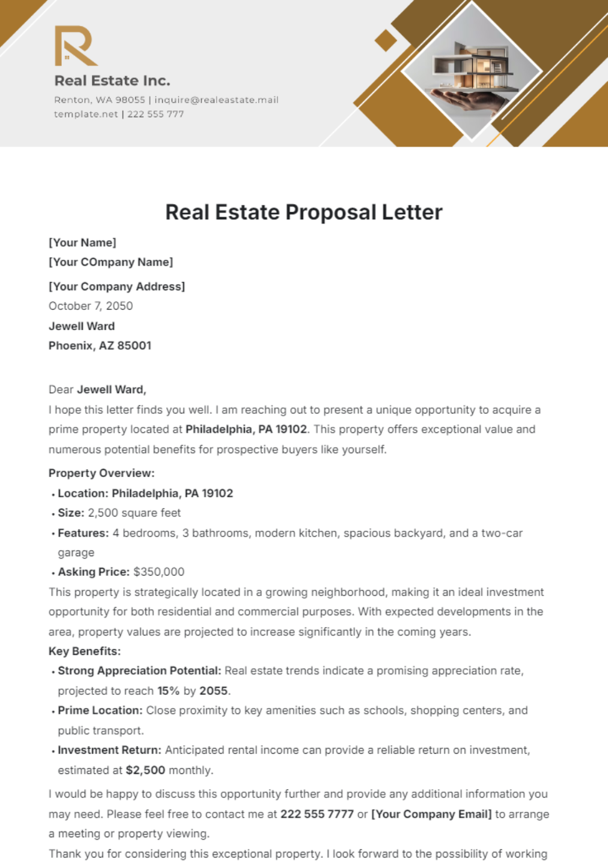 Real Estate Proposal Letter Template - Edit Online & Download