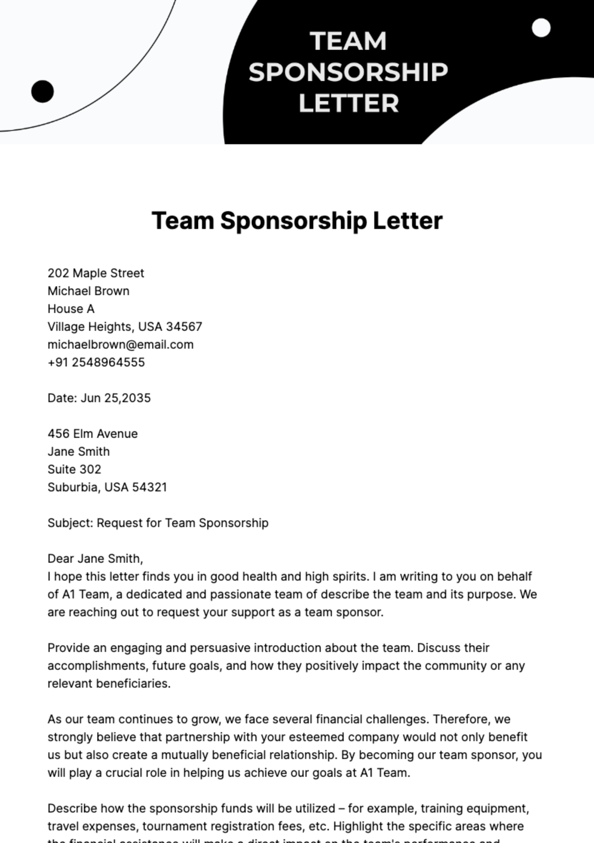 Team Sponsorship Letter Template