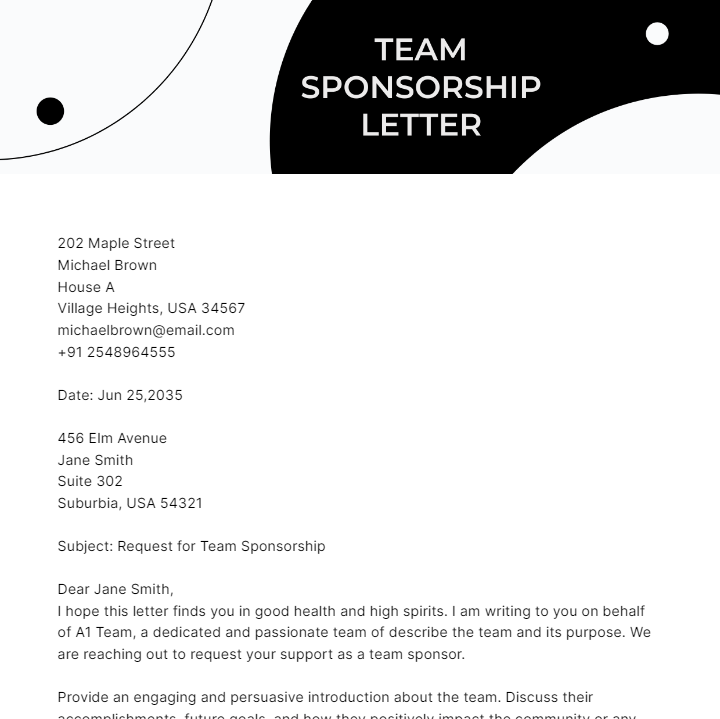Team Sponsorship Letter Template