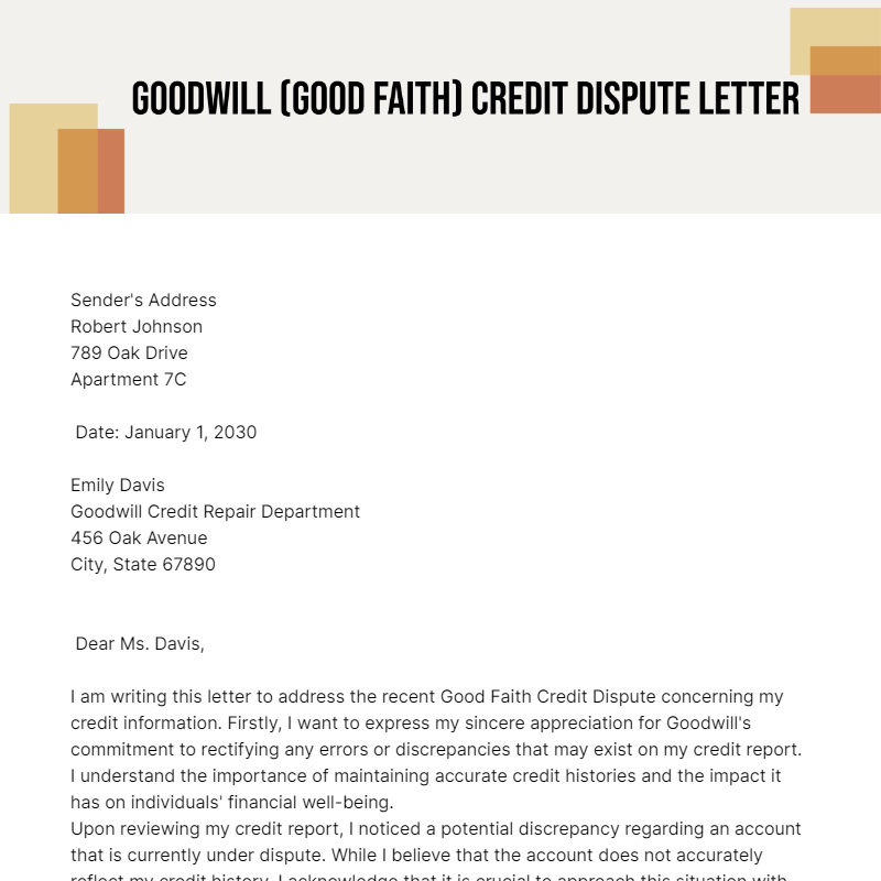 Free Goodwill (Good Faith) Credit Dispute Letter