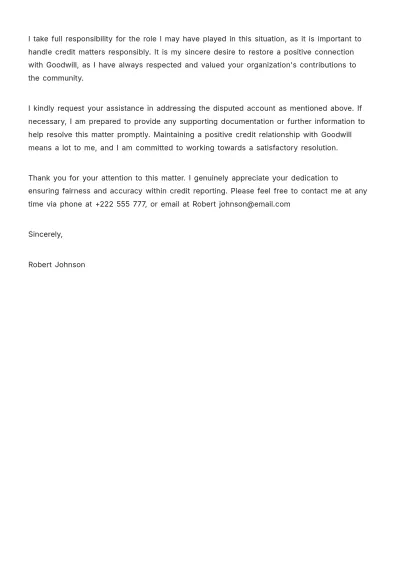 Free Goodwill (Good Faith) Credit Dispute Letter Template to Edit Online