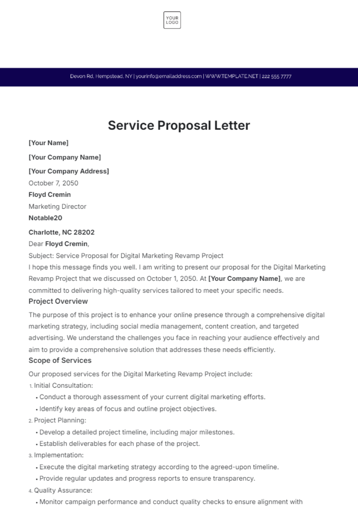 Service Proposal Letter Template - Edit Online & Download