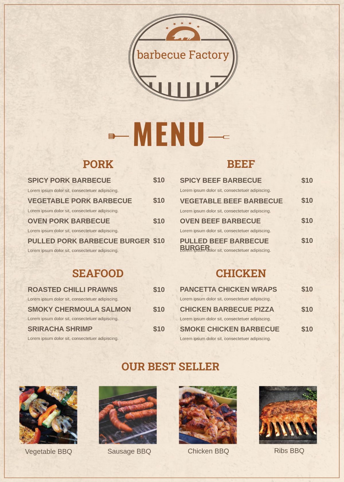 Minimal Barbecue Menu Template - Edit Online & Download