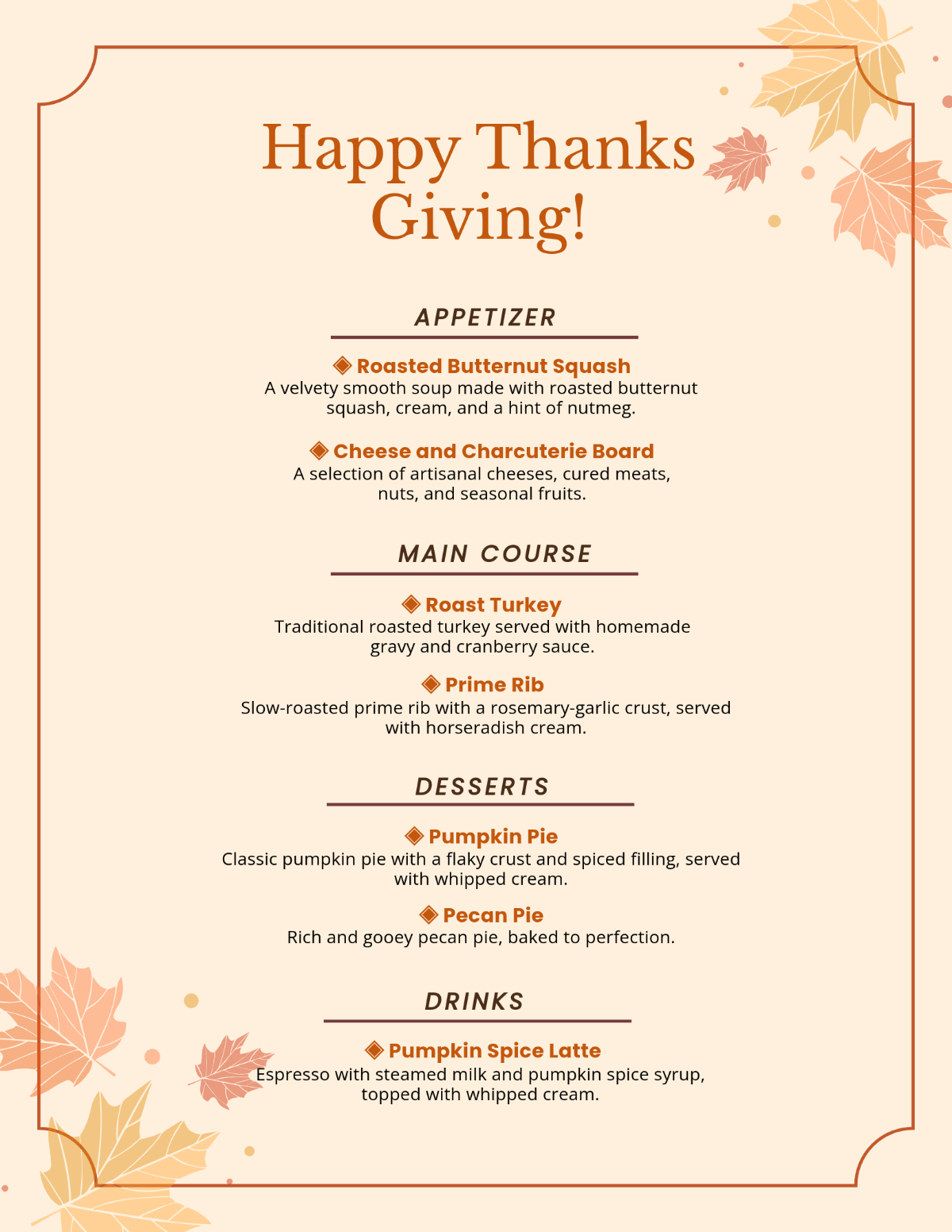 Thanksgiving Menu Template - Edit Online & Download