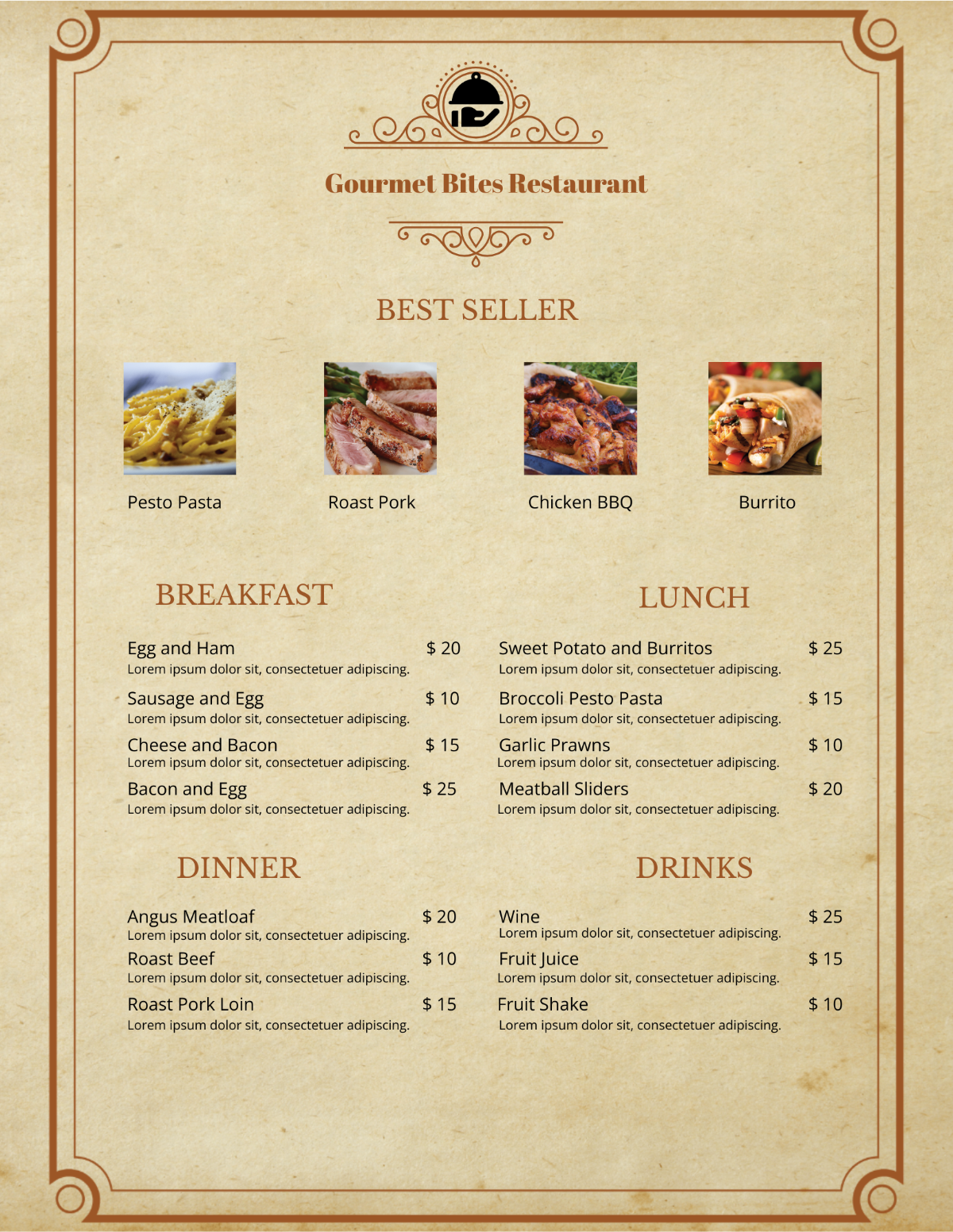 Sample Vintage Menu