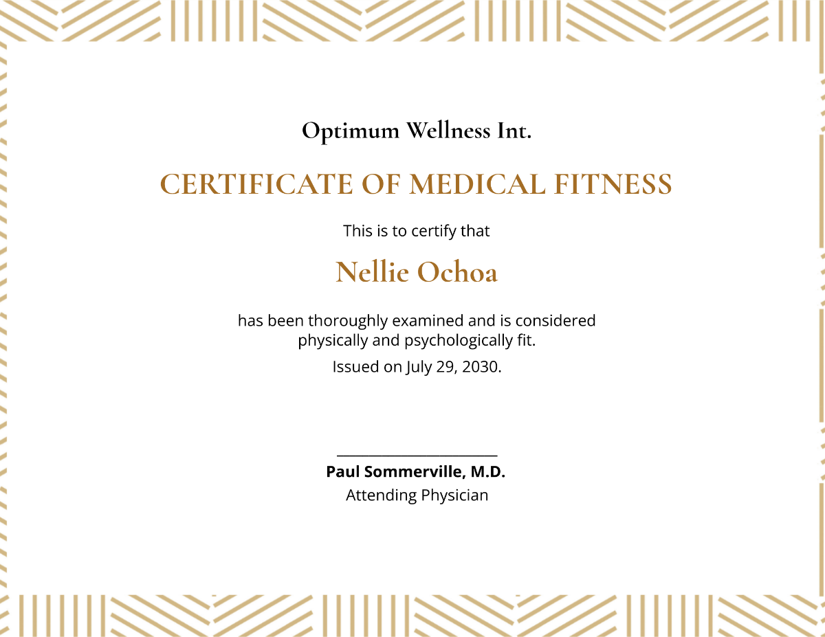 Medical Fitness Certificate Template