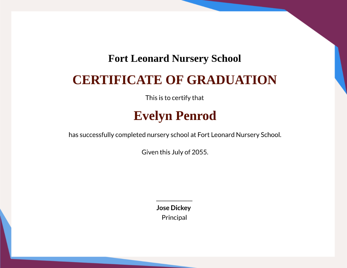 Editable Nursery Graduation Certificate Template