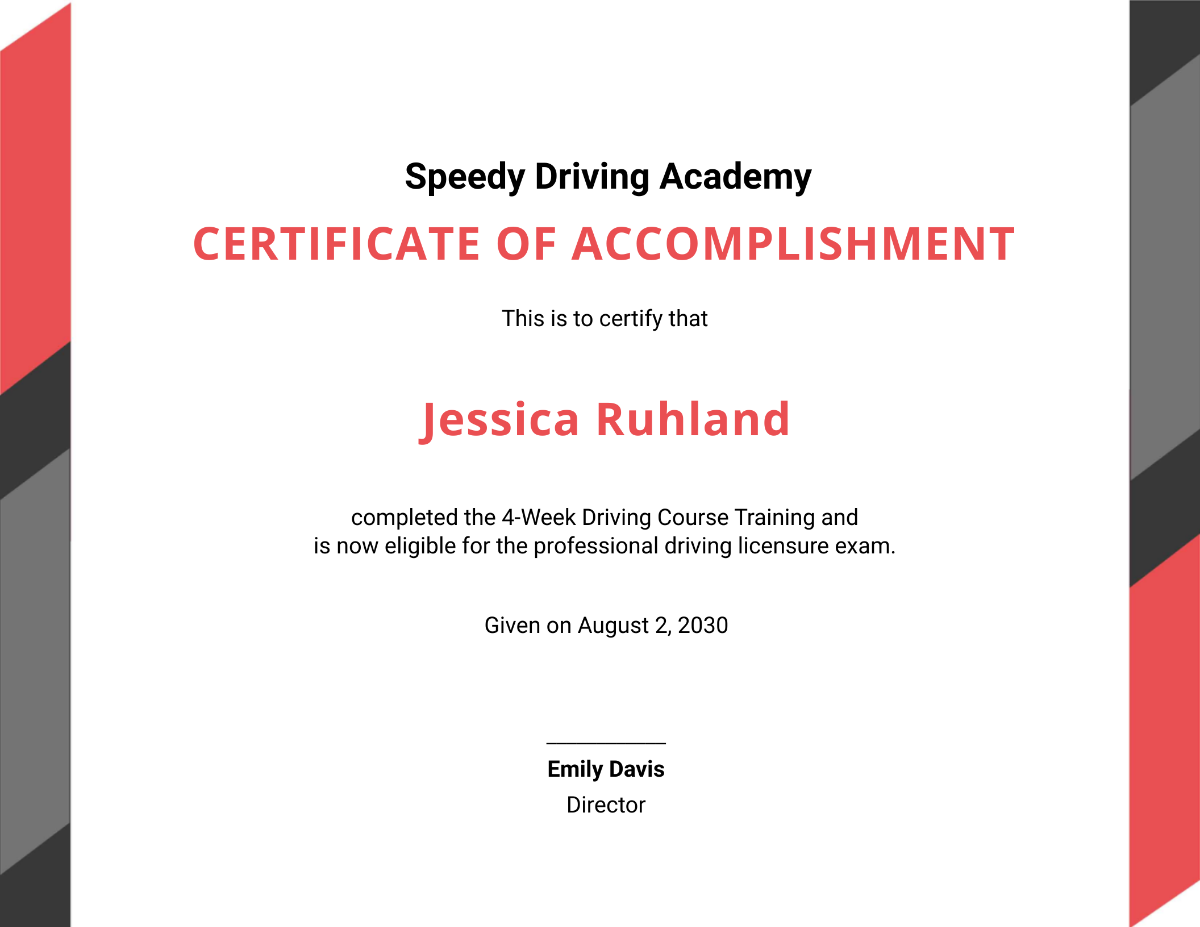 Driving Experience Certificate
