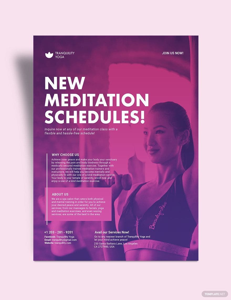 Meditation Class Flyer Template in Word, Google Docs, Illustrator, PSD, Apple Pages, Publisher, InDesign