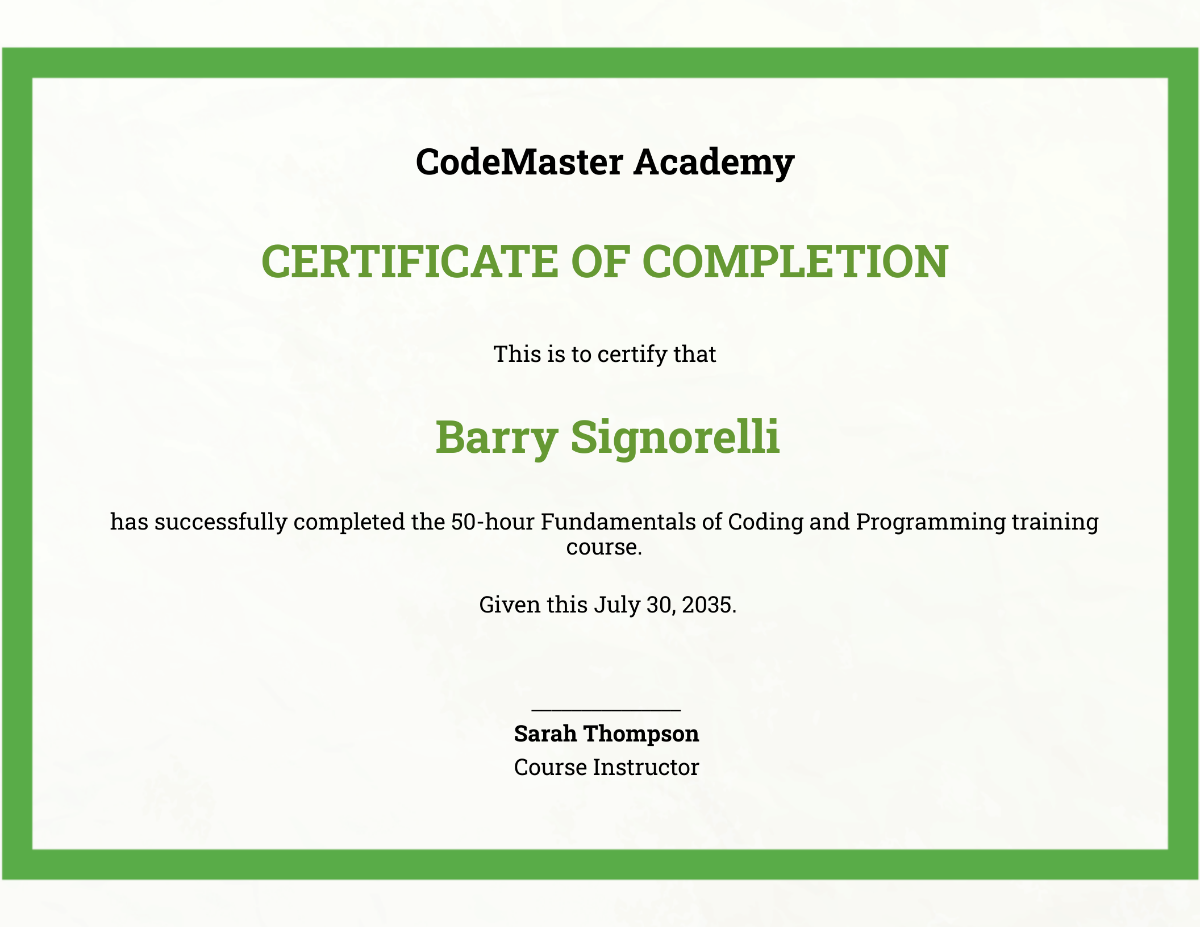 Computer Training Certificate