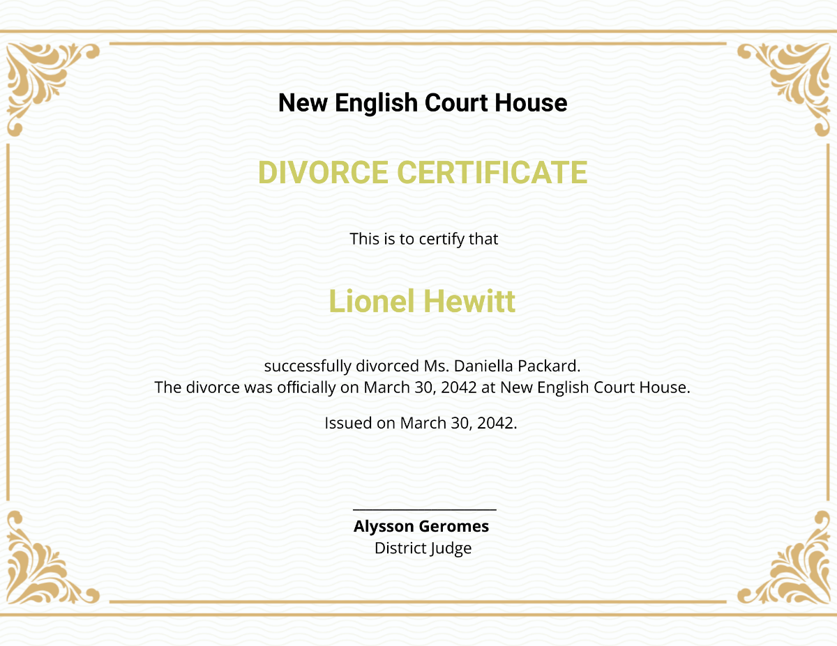 Free Divorce Certificate Template - Edit Online & Download | Template.net