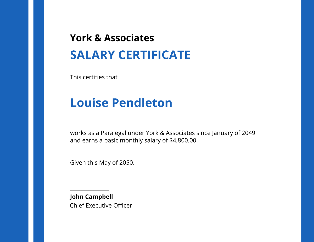 Editable Salary Certificate