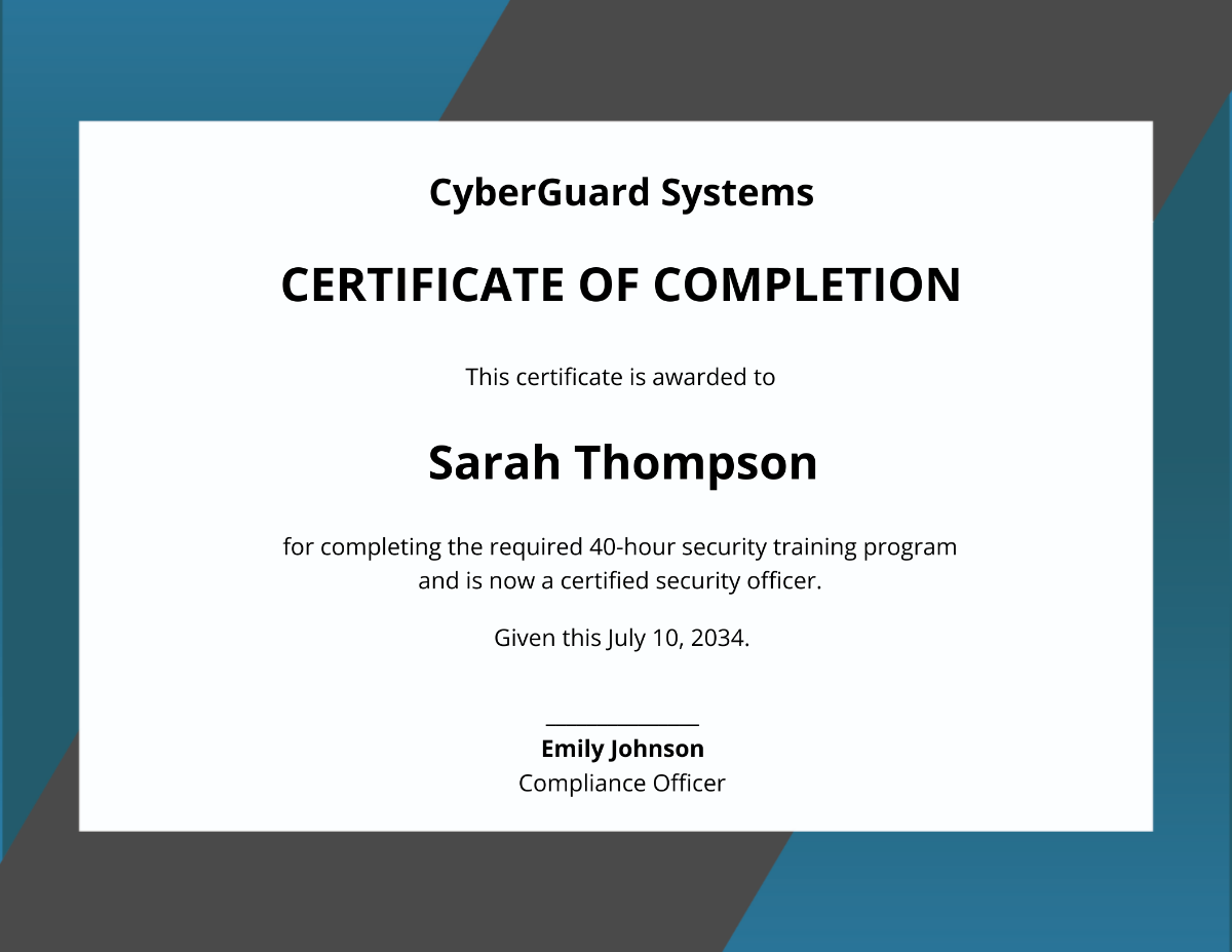 Security Training Certificate
