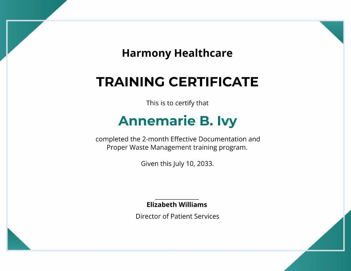 Hospital Training Certificate