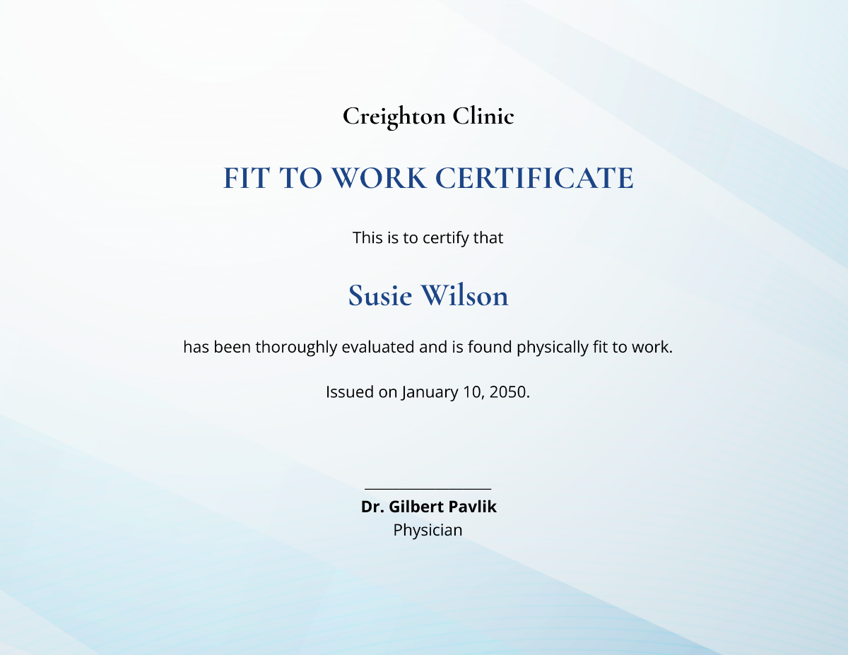 Fit to Work Certificate