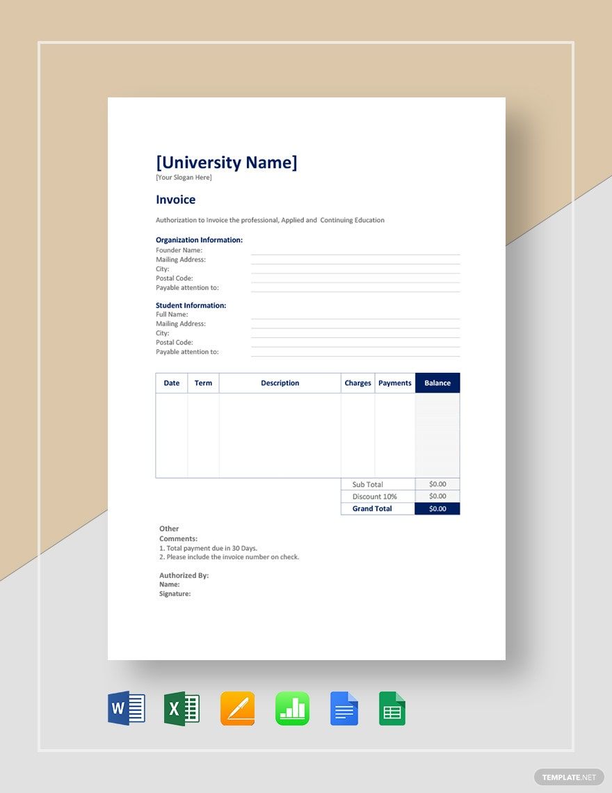 Simple Education Invoice Template in Google Docs, Google Sheets, Pages, Apple Numbers, Excel, Word - Download | Template.net