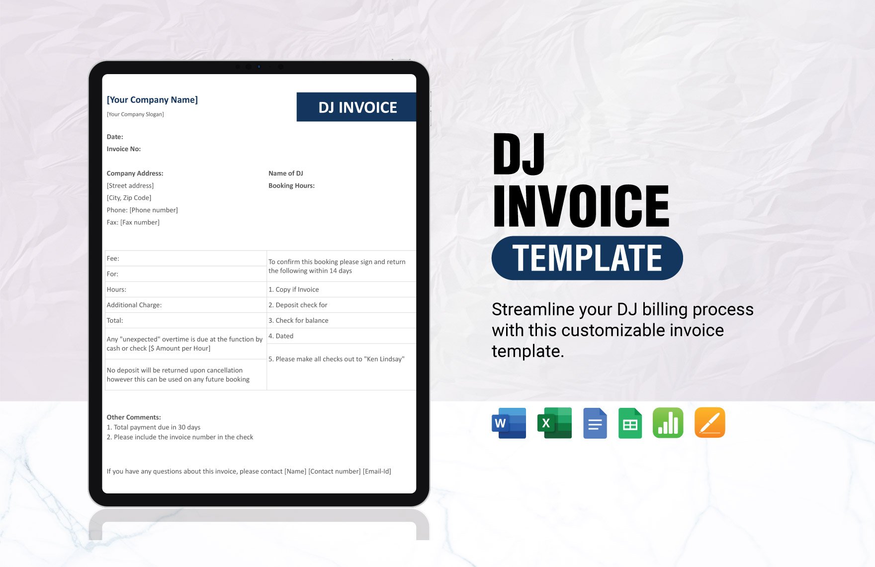 Dj Invoice Template in Word, Google Docs, Excel, Google Sheets, Apple Pages, Apple Numbers