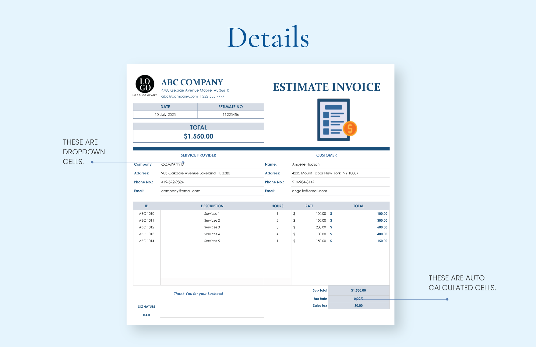 Free Estimate Invoice Template - Download in Word, Google Docs, Excel ...